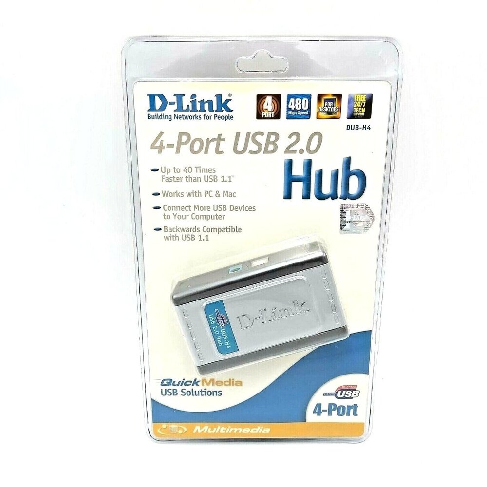 D-Link DUB-H4 Hi-Speed 4-Port USB 2.0 Hub 480 MBPS for Desktops CSC OEM PC MAC
